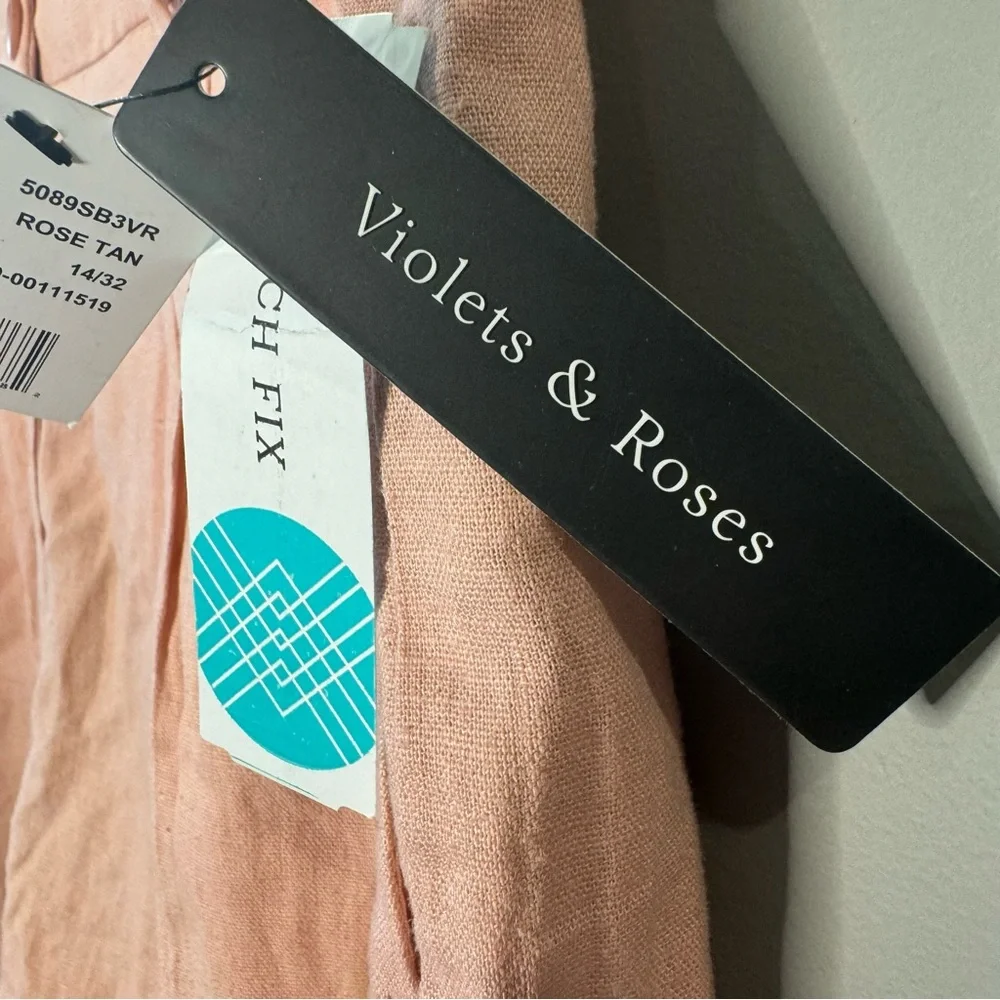 NWT Violets and Roses mid-rise linen‎ blend chino short, Pink, Women’s Size 14